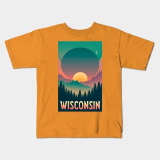 Wisconsin Tourism Poster Sunset Kids T-Shirt